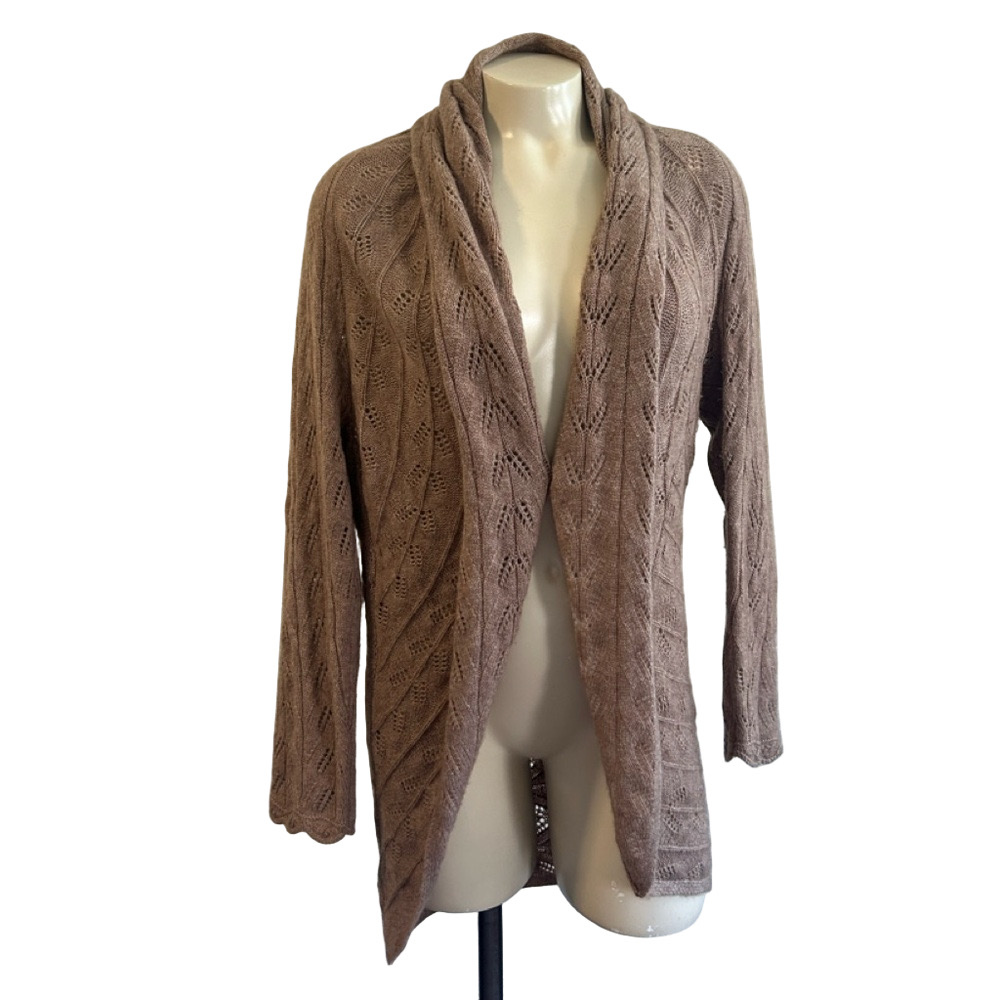 ISLEFIELD LRG cashmere / wool Cozy Brown Cable Knit open front Sweater